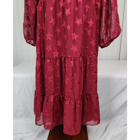 Torrid Midi Clip Dot Chiffon Tiered Dress Beaujolais Burgundy Plus Size 2X New - Picture 11 of 14